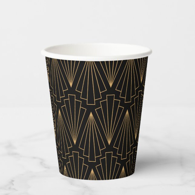 Gold and Black Art Deco Pattern Paper Cups (Front)