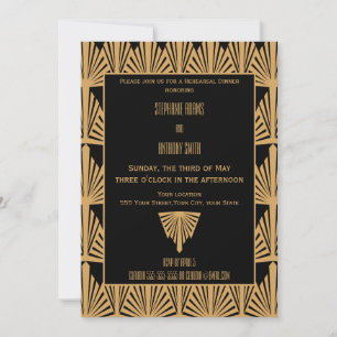 Gold and Black Art Deco Pattern Rehearsal Dinner Invitation