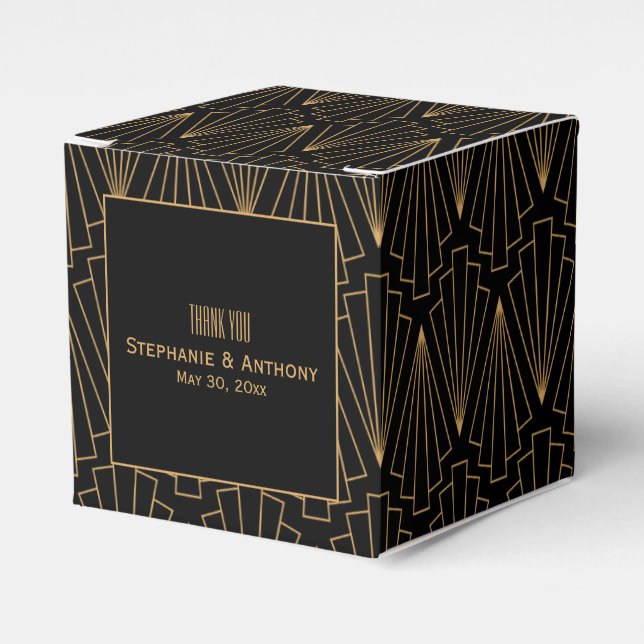 Gold and Black Art Deco Pattern Wedding Favour Box (Front Side)