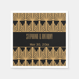 Gold and Black Art Deco Pattern Wedding Napkin