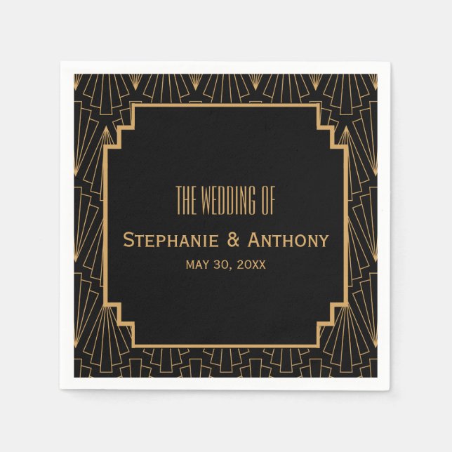 Gold and Black Art Deco Pattern Wedding Napkin (Front)