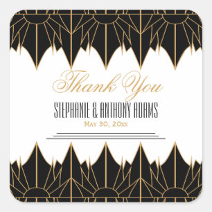 Gold and Black Art Deco Pattern Wedding Square Sticker