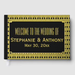 Gold and Black Art Deco Pattern Wedding Thank You Guest Book