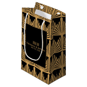 Gold and Black Art Deco Pattern Wedding Thank You Small Gift Bag