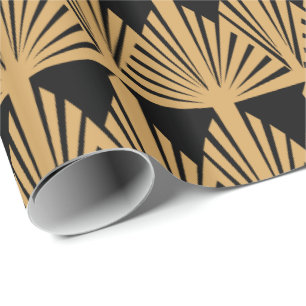 Gold and Black Art Deco Pattern Wrapping Paper