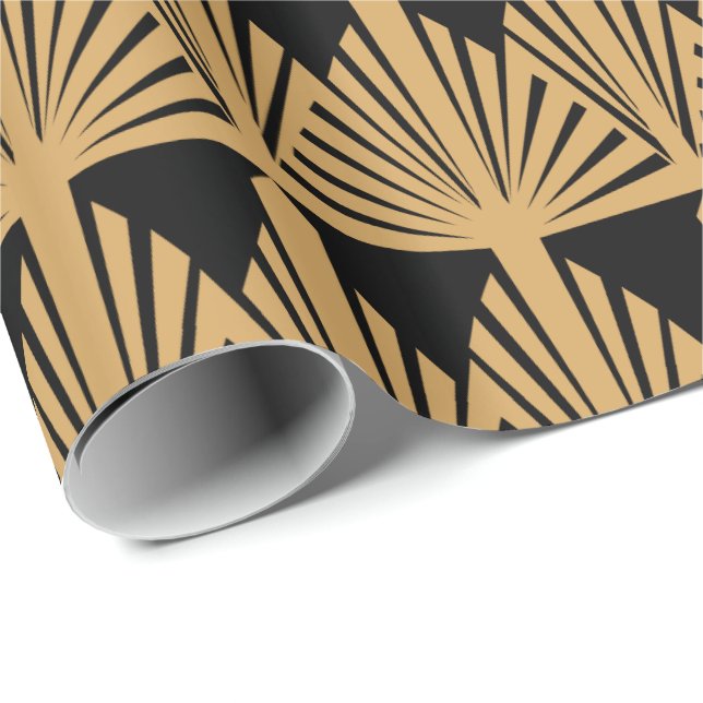 Gold and Black Art Deco Pattern Wrapping Paper (Roll Corner)