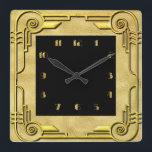 Gold and Black Art Deco Style Square Wall Clock<br><div class="desc">I created this gold art deco bordered square some time ago and now I am adding this design as a Square Wall Clock with a black inner square. This makes quite a superb art deco clock. It would look so nice on any wall.</div>