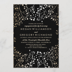 Gold and Black Baby's Breath Engagement Party Invitation
