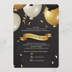 Gold and Black Balloons Prom Invitation