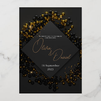Gold and Black Balloons Sparkly Foil Invitation
