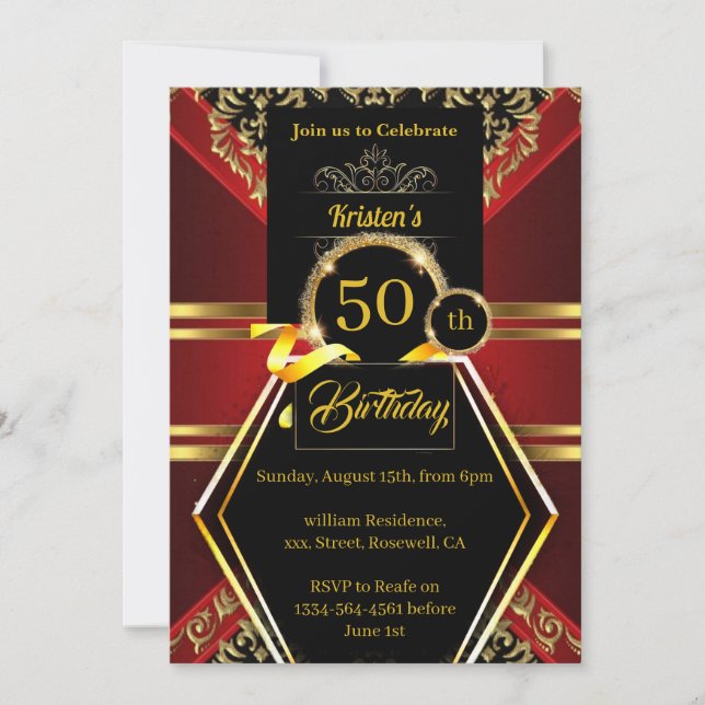 Gold and black birthday Invitation (Front)
