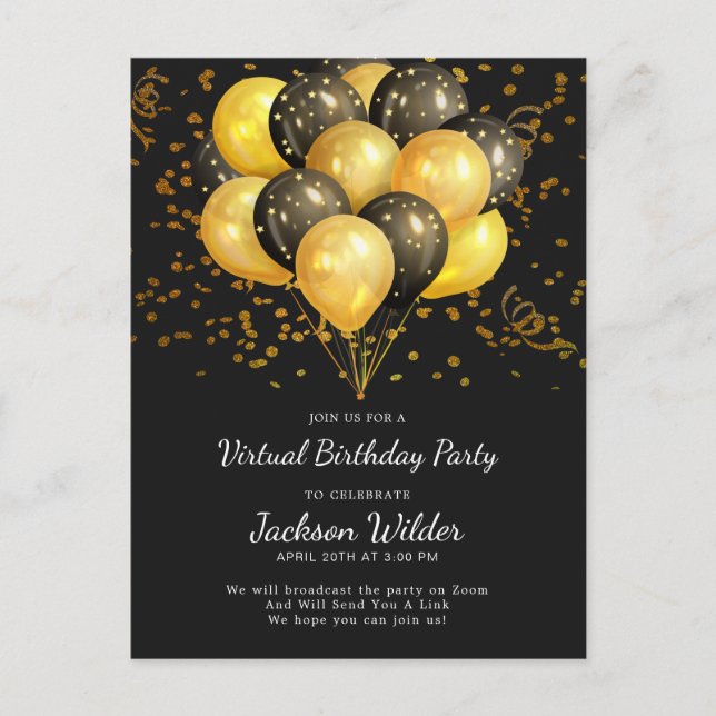 Gold And Black Birthday Party Invitation Postcard (Front)