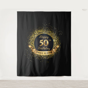 Gold and Black Birthday Party Tapestry Backdrop
