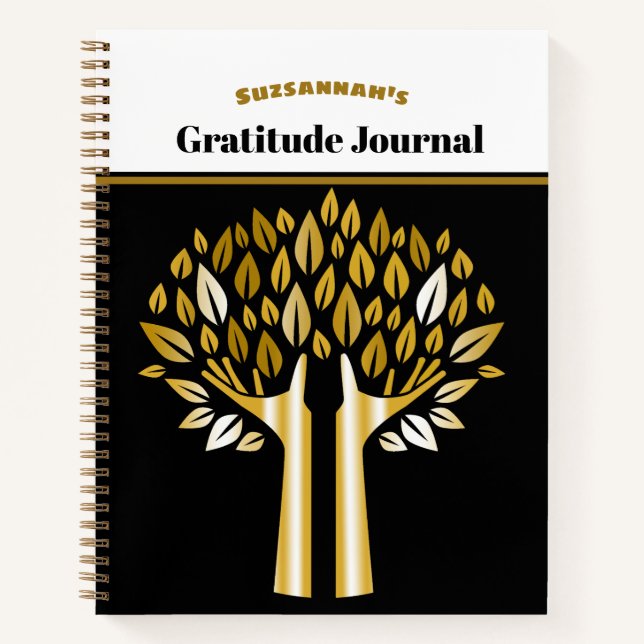 Gold and Black Bokeh Gratitude Cover Notebook (Front)