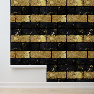Gold and Black Bricks Pattern Wallpaper