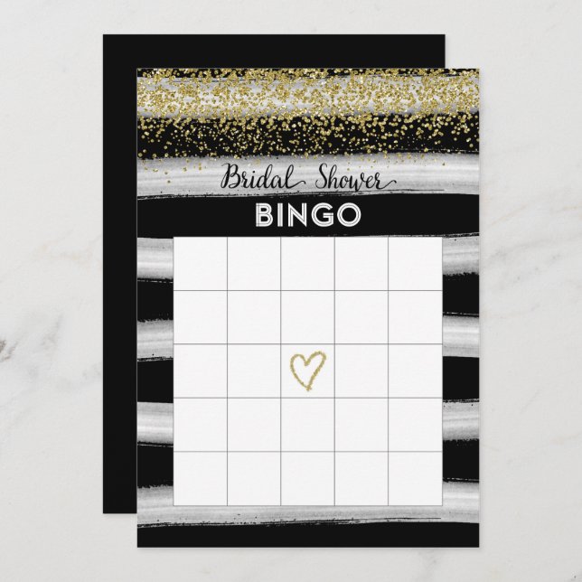 Gold and Black Bridal Shower Bingo Card (Front/Back)