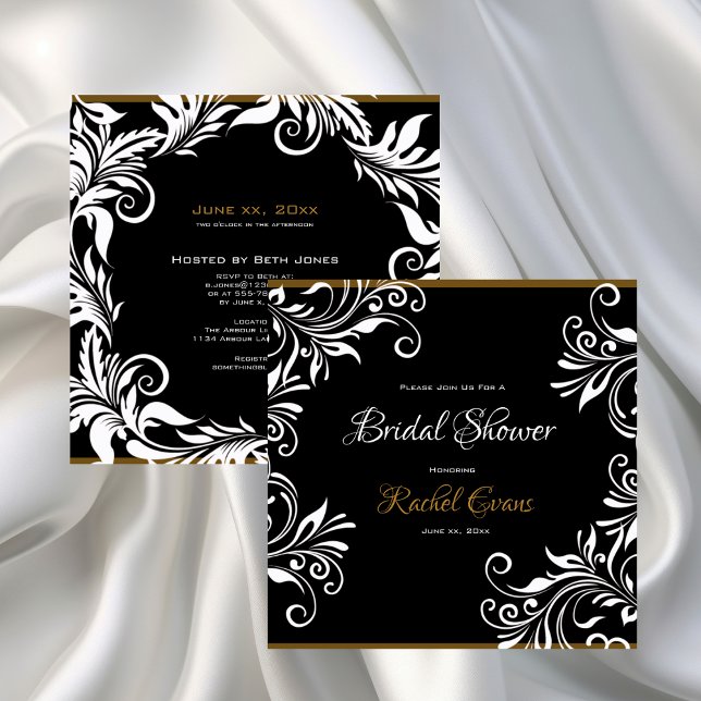 Gold and Black Bridal Shower Invitation (Gold and Black Elegant Bridal Shower Invitation)