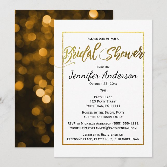 Gold and Black Bridal Shower Invitation (Front/Back)