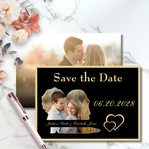 Gold and Black Bride and Groom Shape Photo Wedding Save The Date
