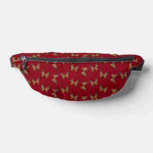 Gold and black butterflies on maroon bum bags