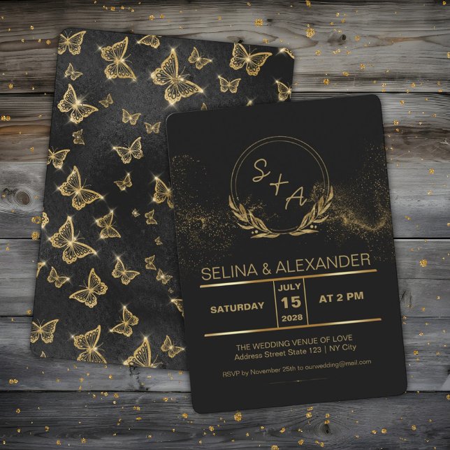 Gold And Black Butterflies Wedding Invitation (Creator Uploaded)