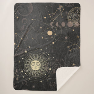 Gold and Black Celestial Bodies Sherpa Blanket