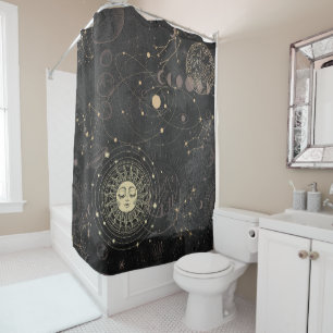 Gold and Black Celestial Bodies Shower Curtain