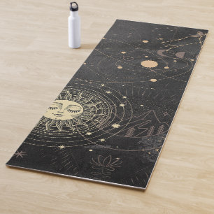 Gold and Black Celestial Bodies Yoga Mat