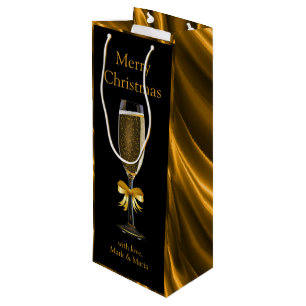 Gold and Black Champagne Glass Wine Gift Bag