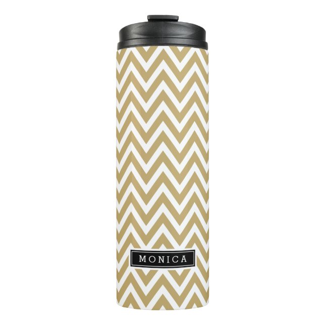 Gold and Black Chevron Monogram Thermal Tumbler (Front)