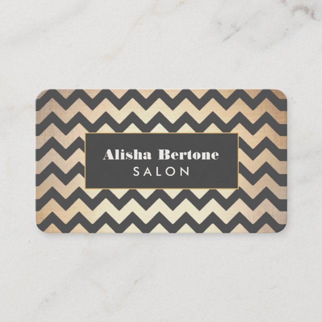 Gold and Black Chevron Pattern Salon & Spa Business Card (Front)