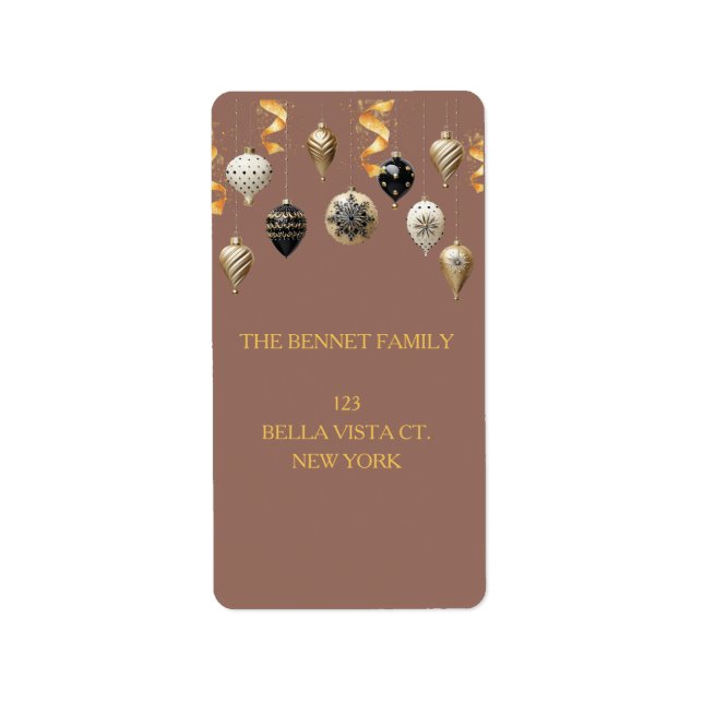 Gold and Black Christmas Baubles Label (Front)