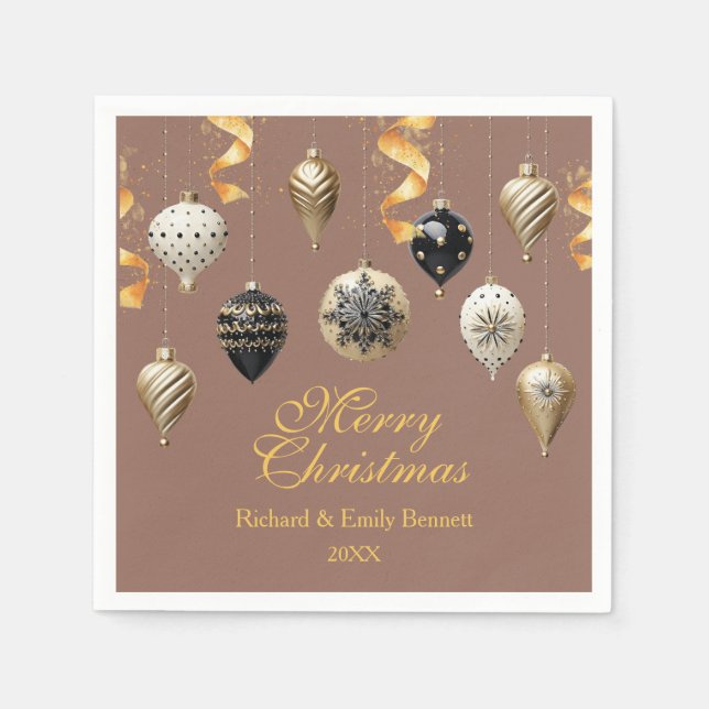 Gold and Black Christmas Baubles Napkin (Front)