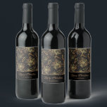 Gold and Black Christmas Floral Wine Label<br><div class="desc">Gold poinsettias,  holly leaves and berries on a black background,  these wine bottle labels feature your greeting and name in chic gold lettering. MATCHING items in our collection.</div>