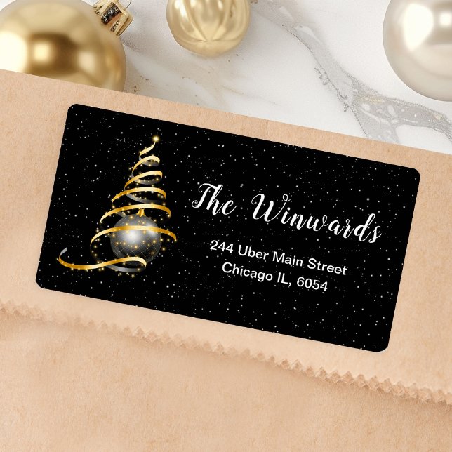 Gold and Black Christmas Ornament Label (Creator Uploaded)