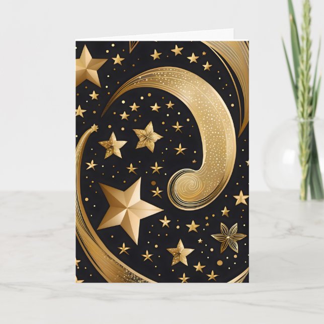 gold and black christmas stars  holiday card (Front)