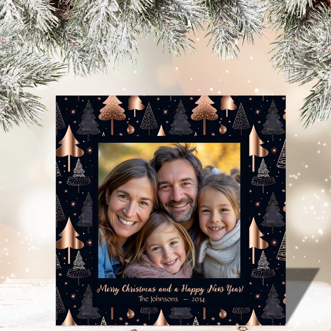 Gold and Black Christmas Tree Family Photo Card (Creator Uploaded)