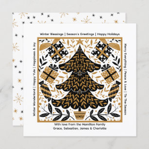 Gold and Black Christmas Tree Personalised Holiday Card