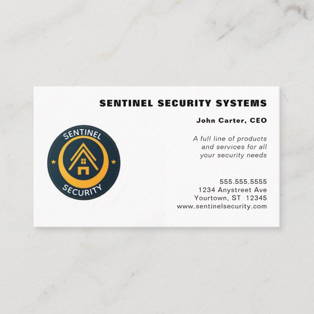 Gold and Black Circular Logo Security Business Card (Front)