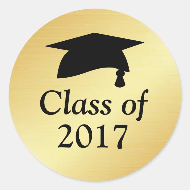 Gold and Black Class of 2018 Graduation Favour Classic Round Sticker (Front)