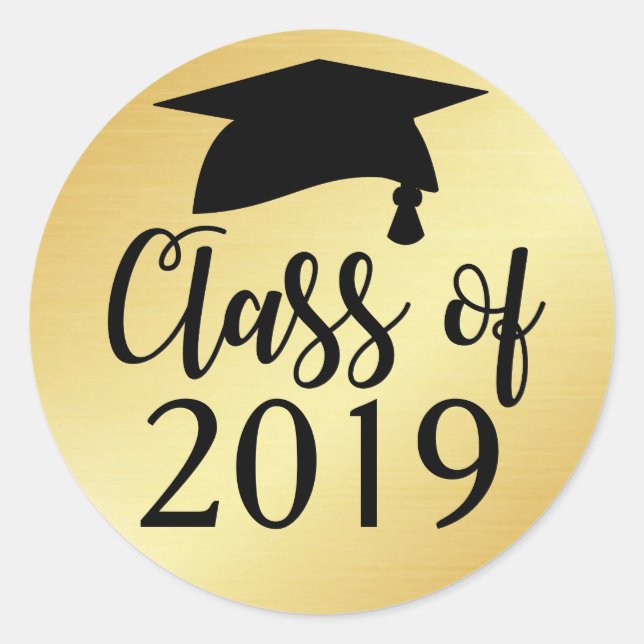 Gold and Black Class of 2019 Graduation Favour Classic Round Sticker (Front)