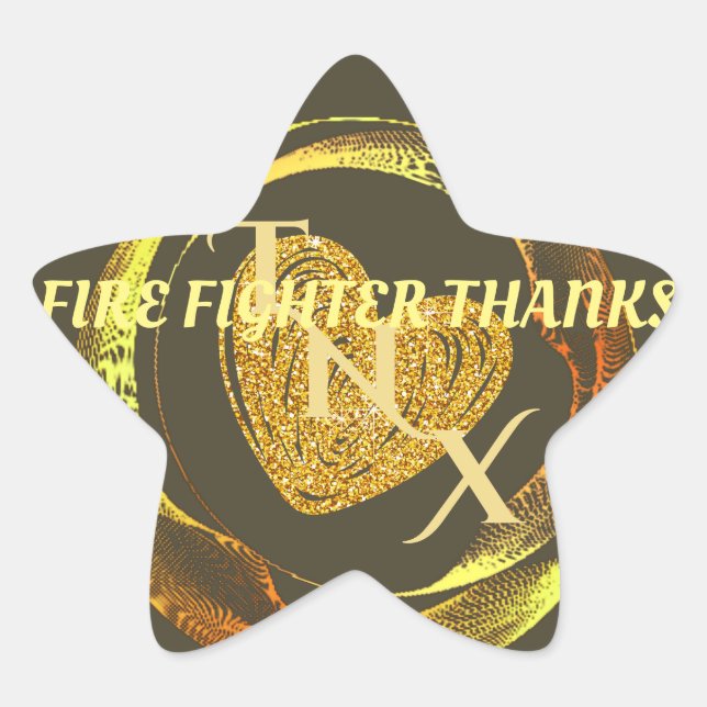 Gold And Black Classic Trendy Modern Firefighter  Star Sticker (Front)