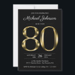 Gold and Black Classy 80th Birthday Party Invitation<br><div class="desc">Gold and Black Classy 80th Birthday Party Invitation. Simple yet classy birthday invitation with the birth year milestone in solid gold text effect! This is an editable template and could be used for both male and female. A version with photo is also available in this design collection. Contact me if...</div>