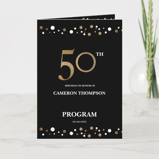 Gold and Black confetti 50th birthday program Programme (Front)