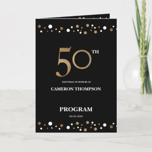 Gold and Black confetti 50th birthday program Programme