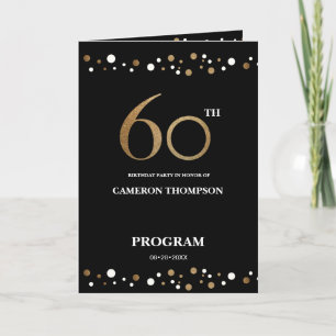 Gold and Black confetti 60th birthday program Programme