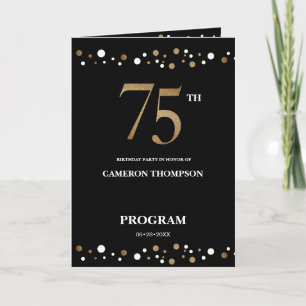Gold and Black confetti 75th birthday program Programme