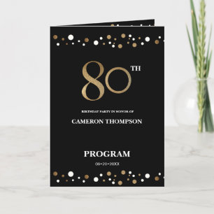 Gold and Black confetti 80th birthday program Programme