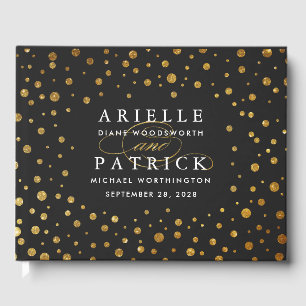 Gold and Black Confetti Foil Wedding Guest Book