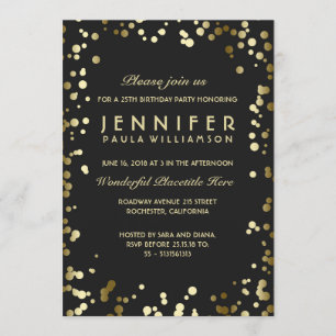 Gold and Black Confetti Vintage Birthday Party Invitation